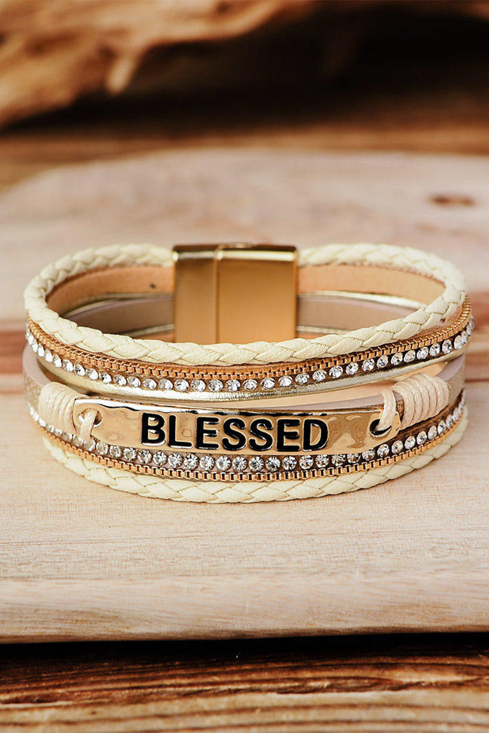 ✨ Blessed & Sparkling ✝️ | Beige Rhinestone Braided Buckle Bracelet 💎