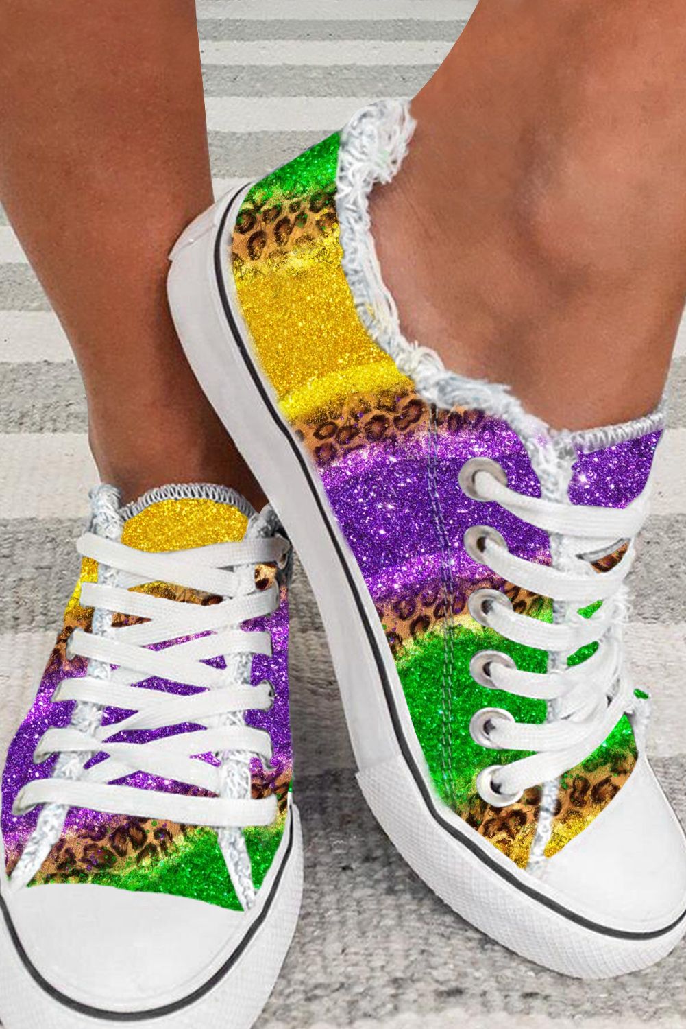 🌈🐆 Bold & Fun! Multicolor Leopard Color Block Lace-Up Canvas Shoes 👟✨