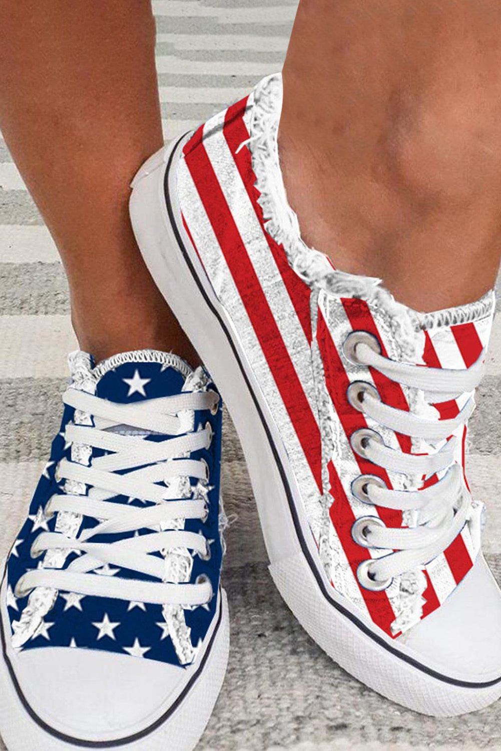 🇺🇸 Stars, Stripes & Style! 💙 Blue American Flag Lace-Up Canvas Flats 👟✨