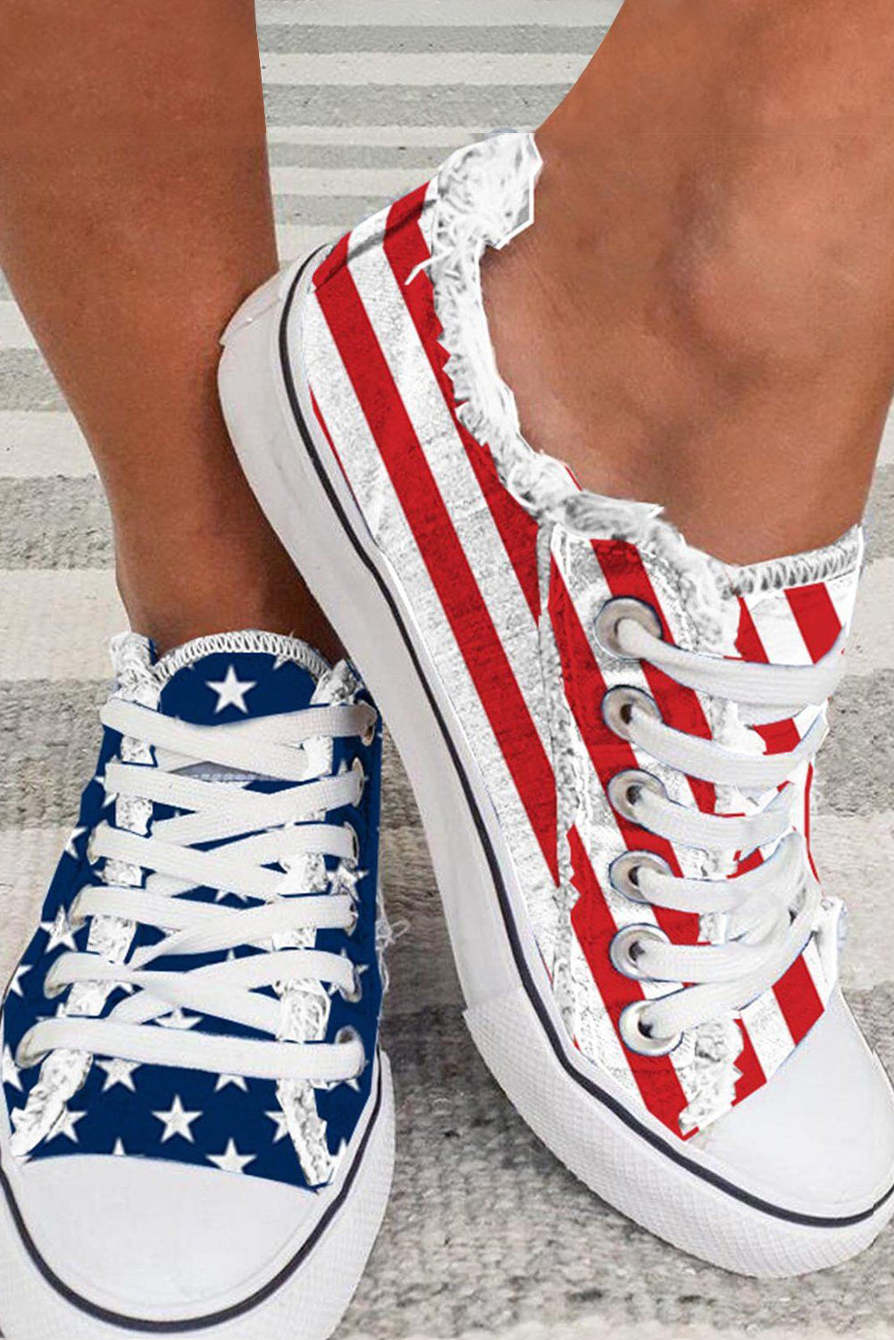 🇺🇸 Stars, Stripes & Style! 💙 Blue American Flag Lace-Up Canvas Flats 👟✨