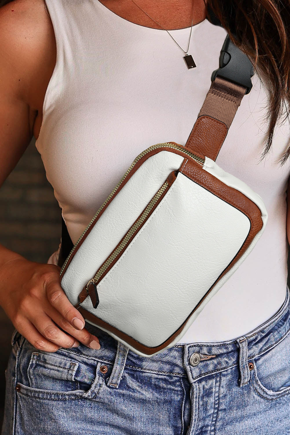 🤍 Chic & Compact! ✨ White Adjustable Strap Mini PU Leather Crossbody Bag 👜💫