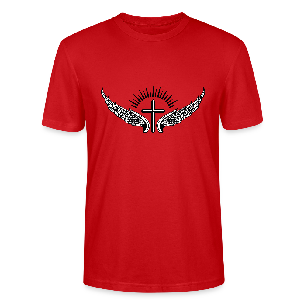 ✝️🕊️ Faith & Freedom Unisex Organic T-Shirt – Wings & Cross Graphic 🌿✨ - red