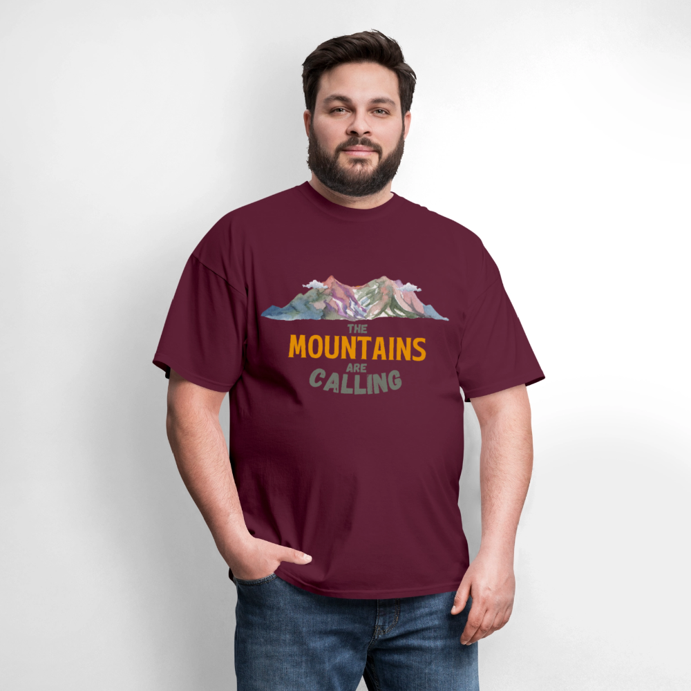 🏔️🌲 “The Mountains Are Calling” Unisex T-Shirt ⛰️✨ Adventure Awaits! 🌄💚 - burgundy