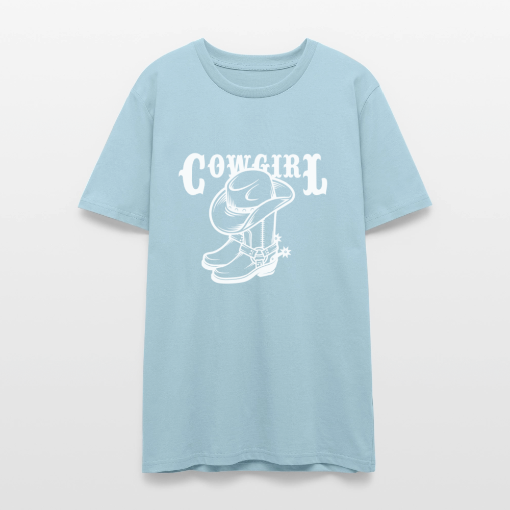 🤠✨ Wild & Free Unisex Organic T-Shirt – “COWGIRL” Graphic Tee 🌿💖 - sky blue