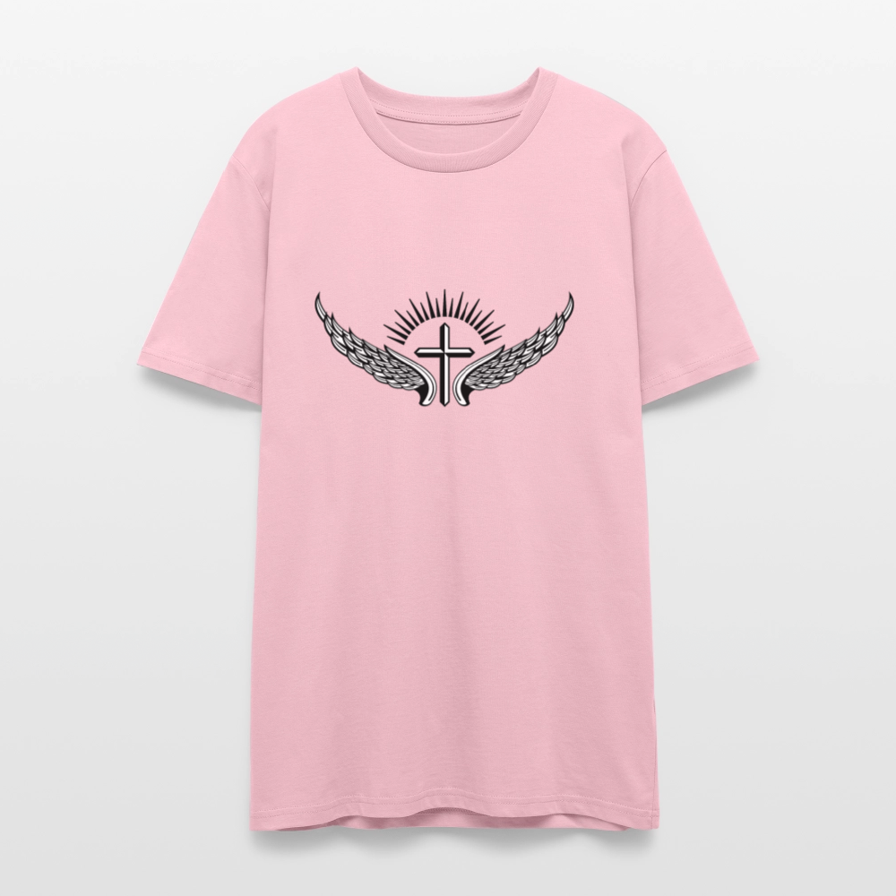✝️🕊️ Faith & Freedom Unisex Organic T-Shirt – Wings & Cross Graphic 🌿✨ - pale pink