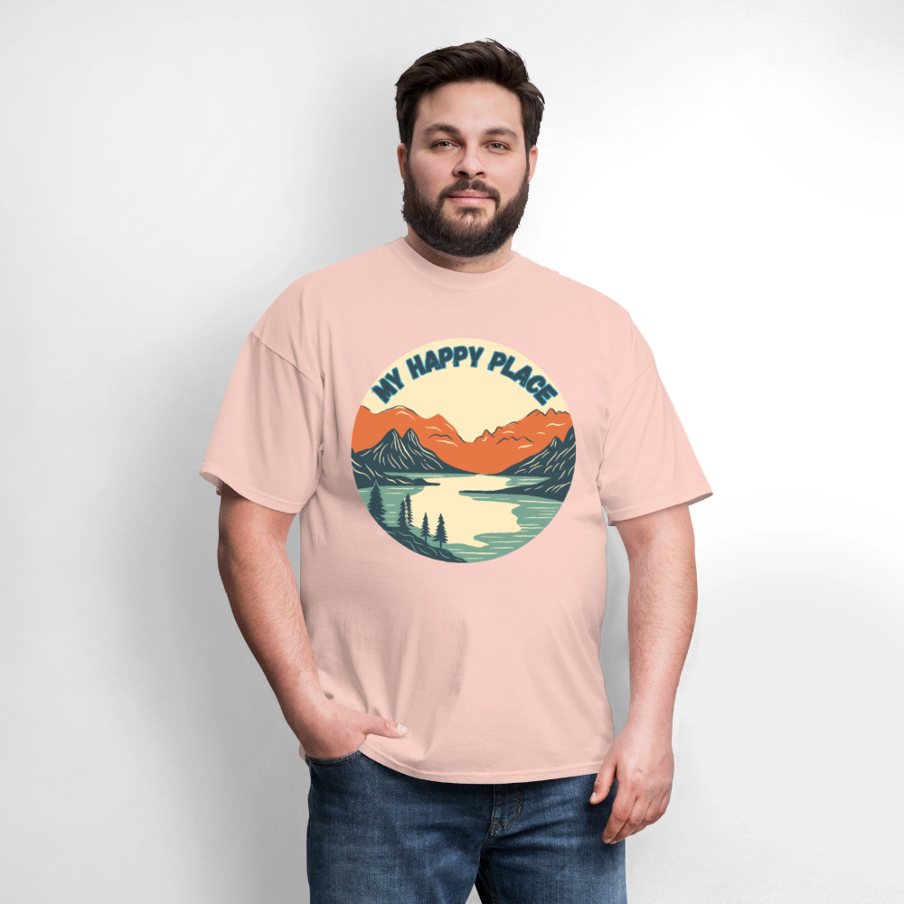 🏔️💚 “The Mountains Are My Happy Place” Unisex T-Shirt 🌲☀️ Peace • Adventure • Pure Joy 🌄✨ - blush pink 