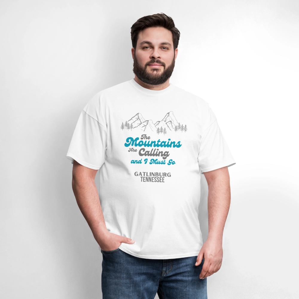 🏔️🌲 “The Mountains Are Calling and I Must Go” Unisex T-Shirt – Gatlinburg, TN 🌄✨ Adventure Awaits! 💚 - white