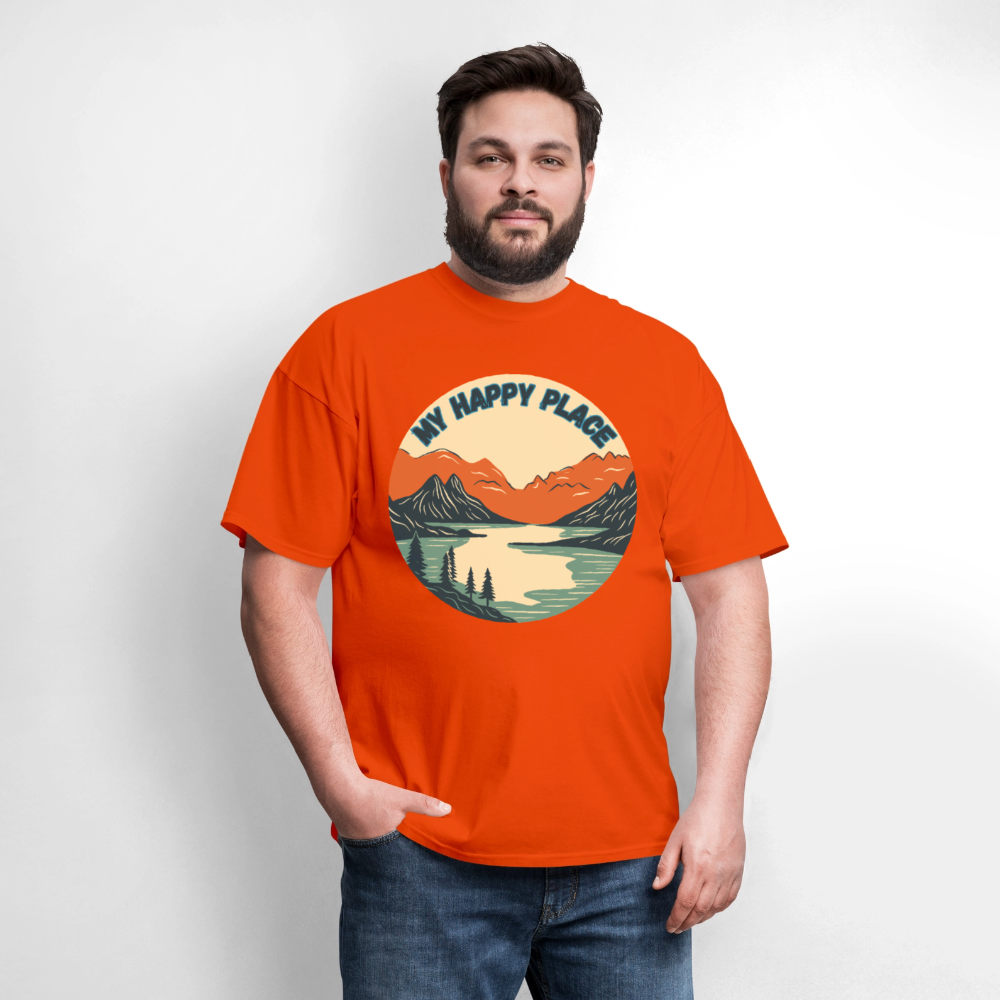 🏔️💚 “The Mountains Are My Happy Place” Unisex T-Shirt 🌲☀️ Peace • Adventure • Pure Joy 🌄✨ - orange