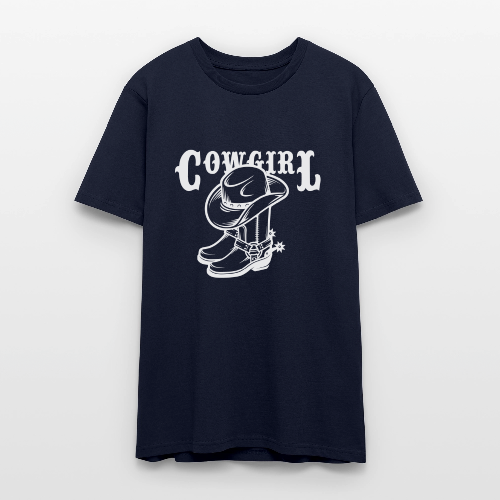 🤠✨ Wild & Free Unisex Organic T-Shirt – “COWGIRL” Graphic Tee 🌿💖 - french navy