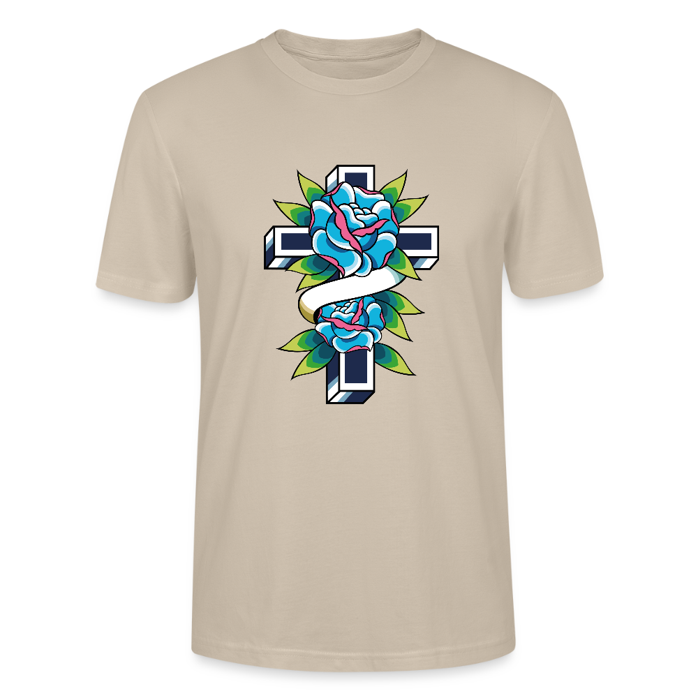 ✝️🌹 Faith & Beauty Unisex Organic T-Shirt – Cross with Blue Rose Graphic 🌿💙 - dust