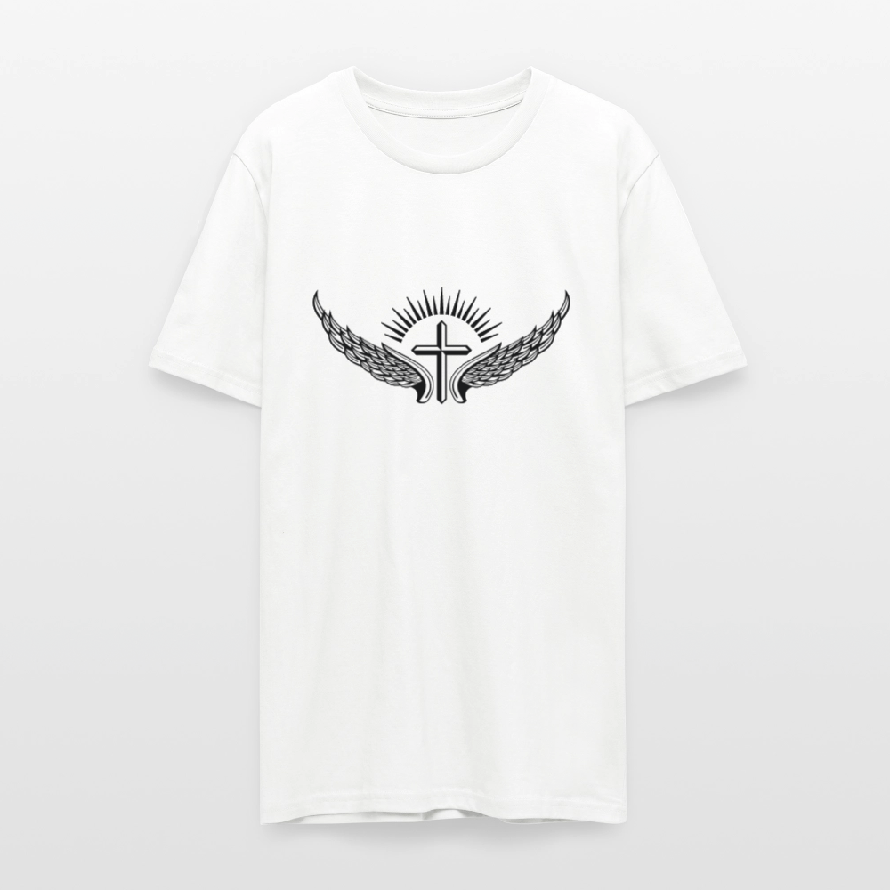 ✝️🕊️ Faith & Freedom Unisex Organic T-Shirt – Wings & Cross Graphic 🌿✨ - white