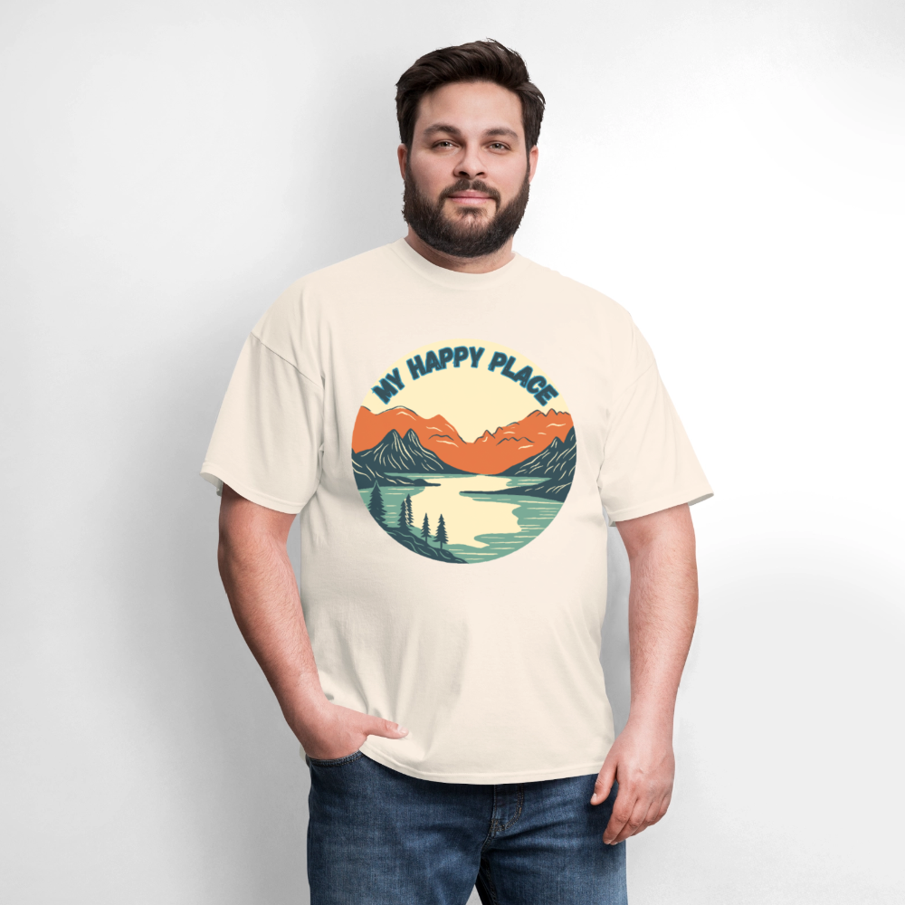 🏔️💚 “The Mountains Are My Happy Place” Unisex T-Shirt 🌲☀️ Peace • Adventure • Pure Joy 🌄✨ - natural