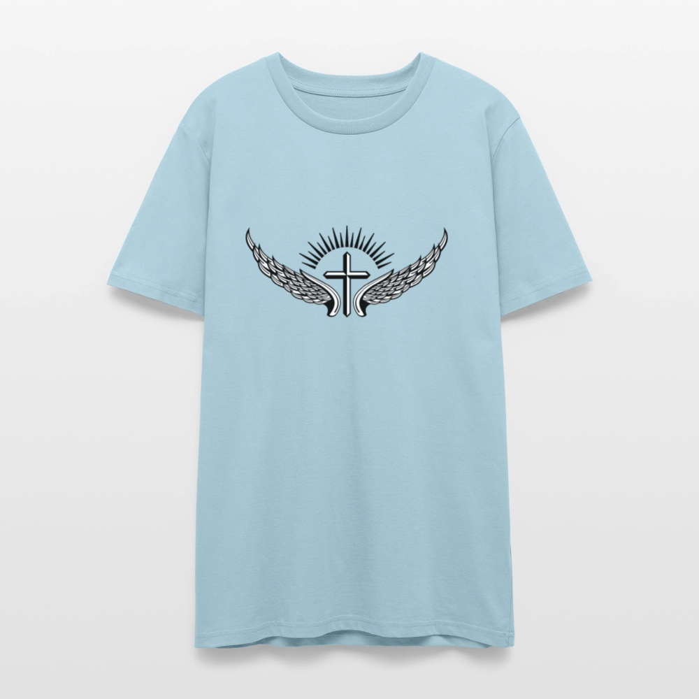 ✝️🕊️ Faith & Freedom Unisex Organic T-Shirt – Wings & Cross Graphic 🌿✨ - sky blue