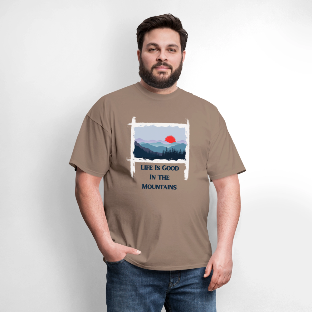 🌄🏕️ “Life is Good in the Mountains” Unisex T-Shirt 🏔️✨ Adventure • Peace • Good Vibes 🌲💚 - safari