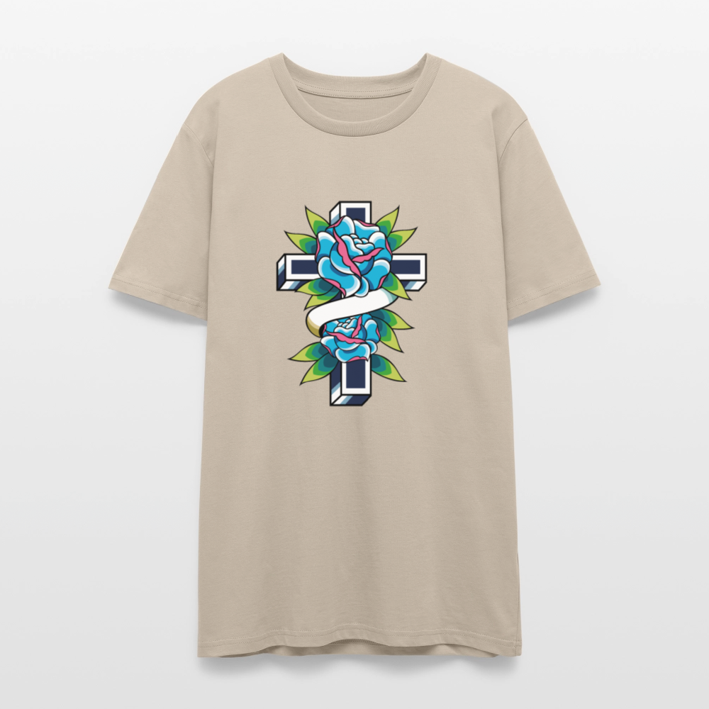 ✝️🌹 Faith & Beauty Unisex Organic T-Shirt – Cross with Blue Rose Graphic 🌿💙 - dust