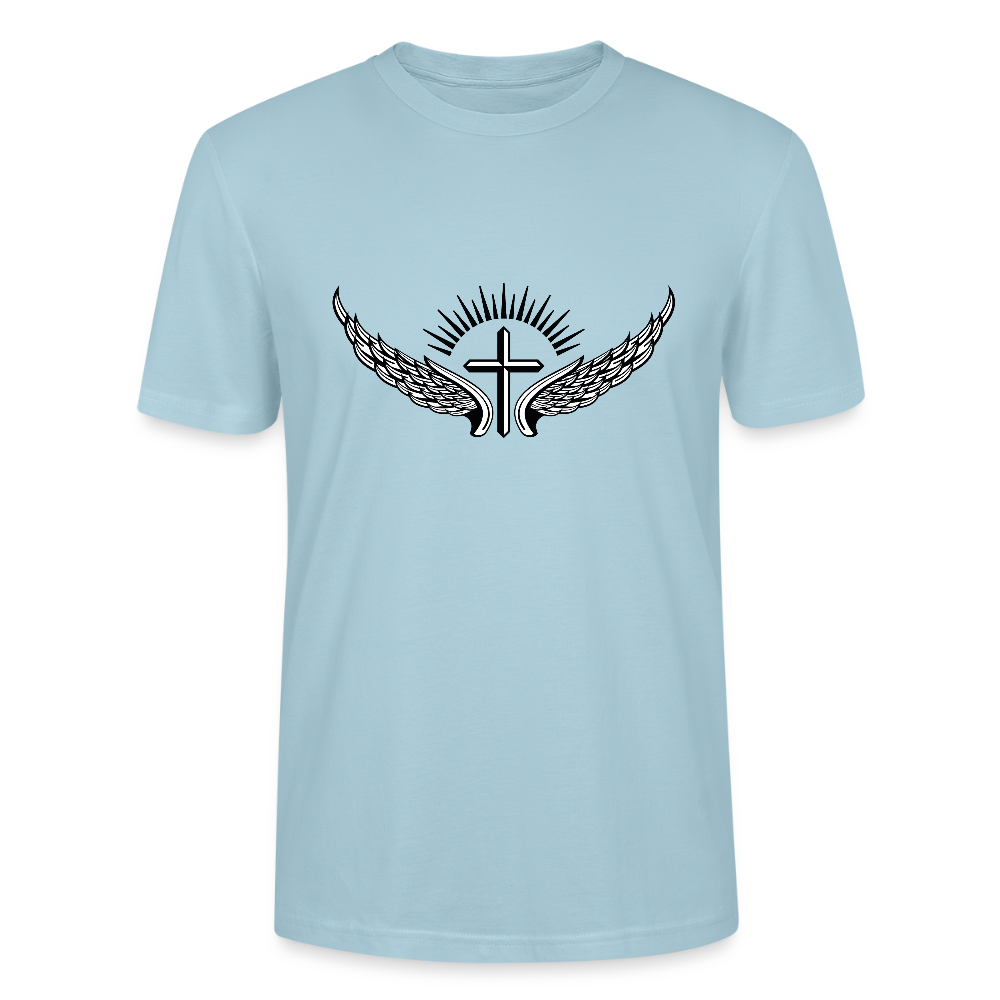 ✝️🕊️ Faith & Freedom Unisex Organic T-Shirt – Wings & Cross Graphic 🌿✨ - sky blue