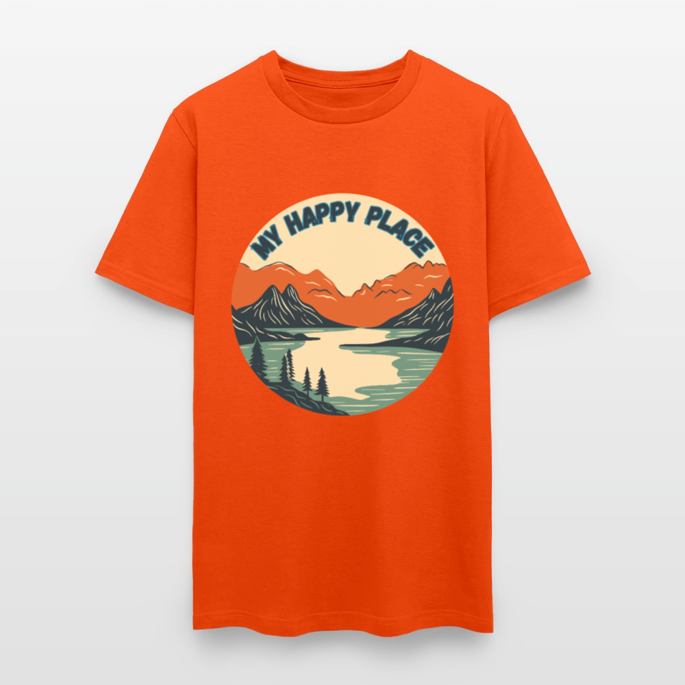 🏔️💚 “The Mountains Are My Happy Place” Unisex T-Shirt 🌲☀️ Peace • Adventure • Pure Joy 🌄✨ - orange