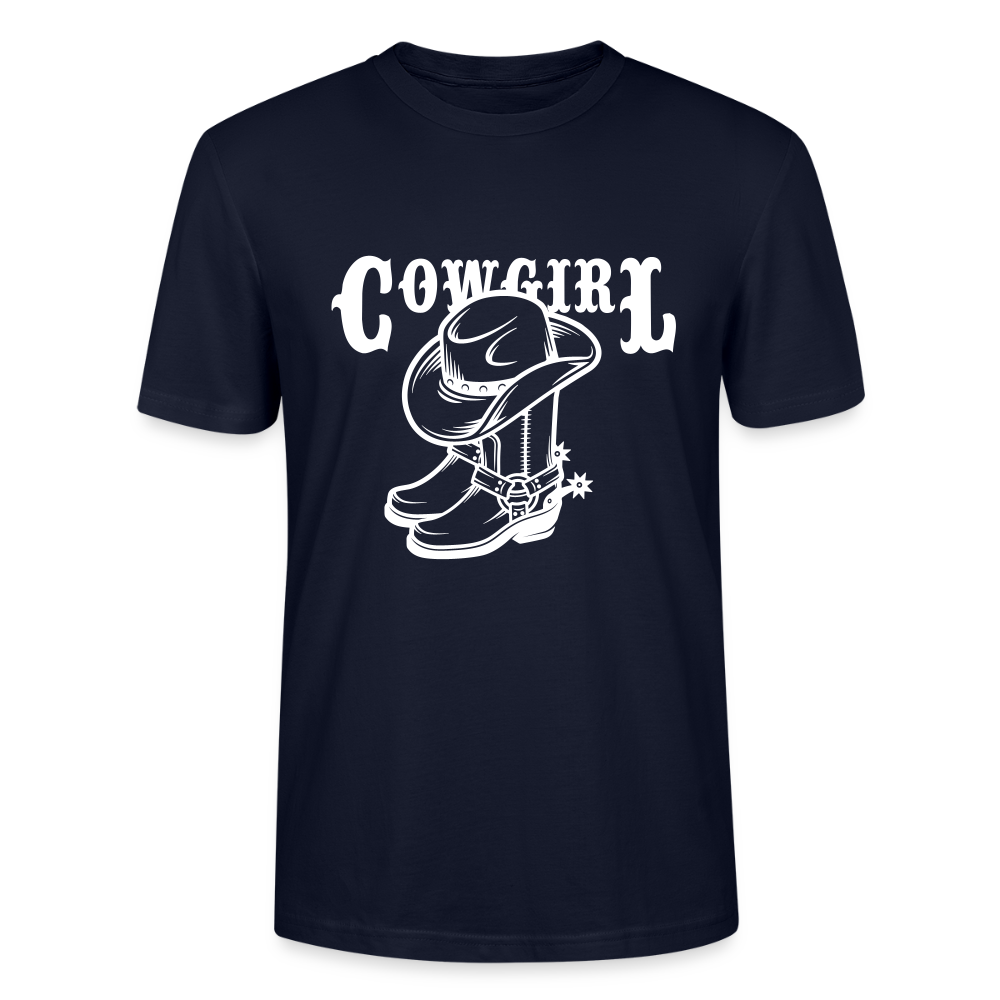 🤠✨ Wild & Free Unisex Organic T-Shirt – “COWGIRL” Graphic Tee 🌿💖 - french navy