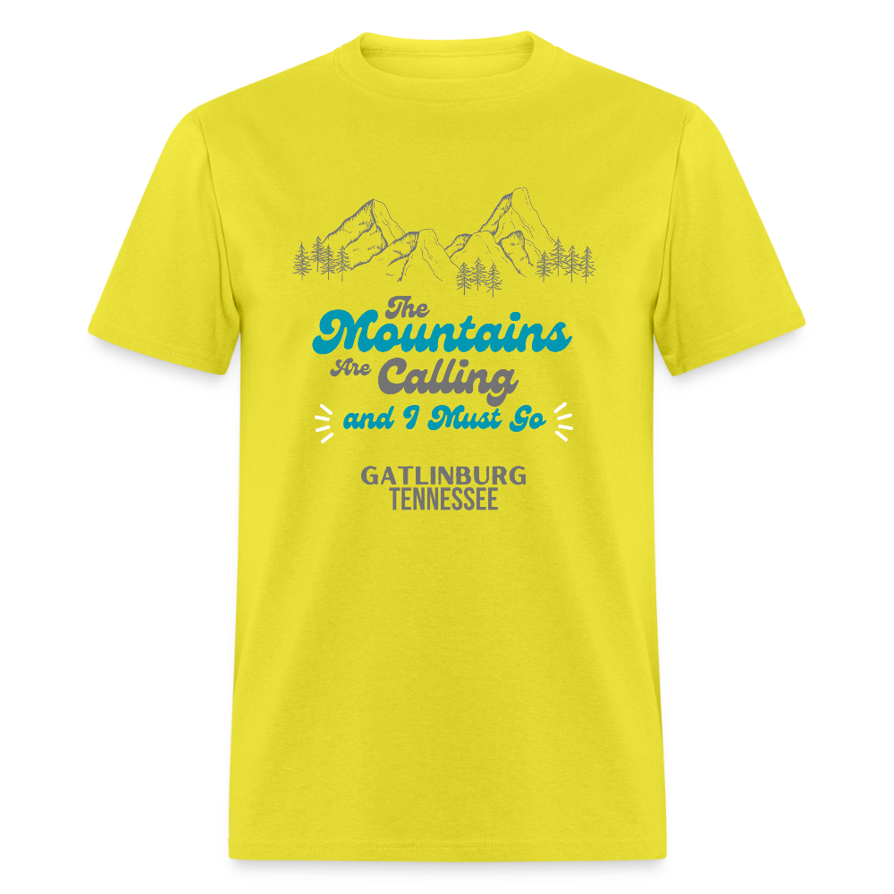 🏔️🌲 “The Mountains Are Calling and I Must Go” Unisex T-Shirt – Gatlinburg, TN 🌄✨ Adventure Awaits! 💚 - yellow