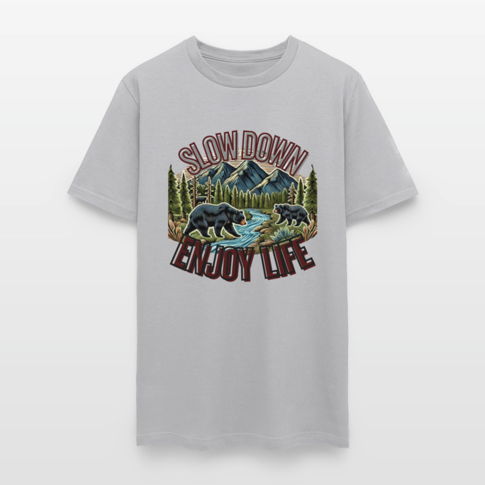 🏔️🐻 “Slow Down and Enjoy Life” Unisex T-Shirt 🌲✨ Mountains • Nature • Relaxation 💚 - gravel 