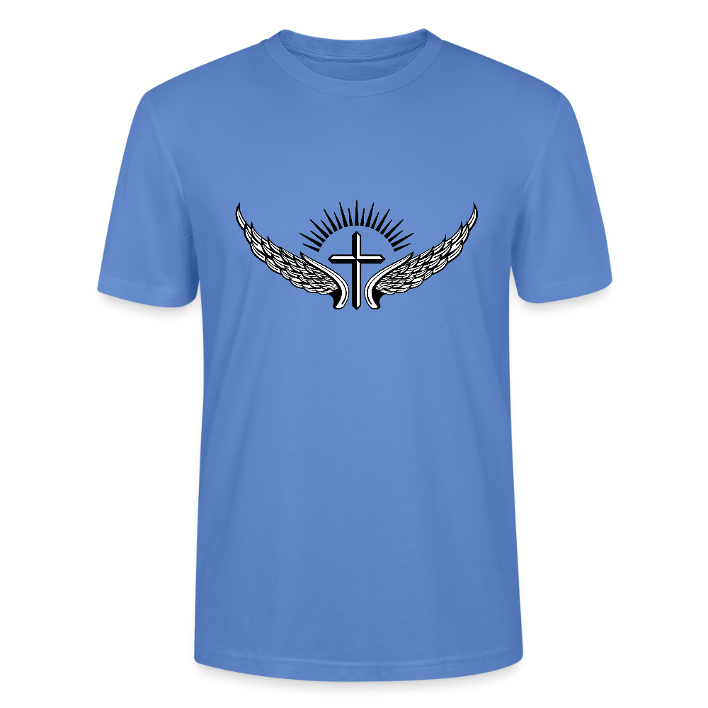 ✝️🕊️ Faith & Freedom Unisex Organic T-Shirt – Wings & Cross Graphic 🌿✨ - bright blue