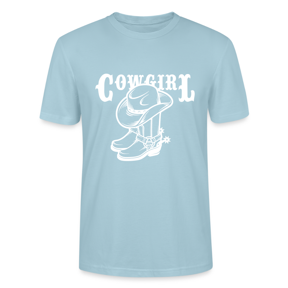 🤠✨ Wild & Free Unisex Organic T-Shirt – “COWGIRL” Graphic Tee 🌿💖 - sky blue