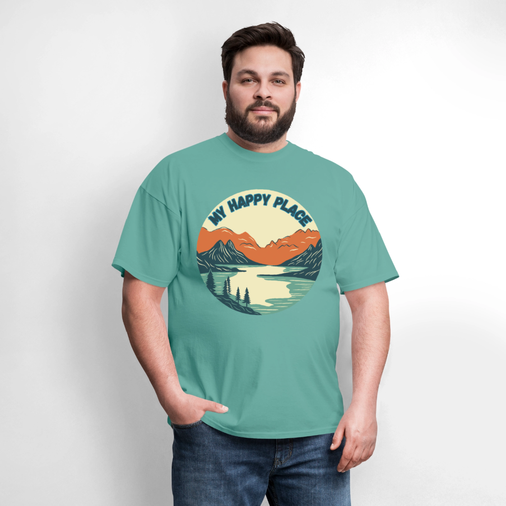 🏔️💚 “The Mountains Are My Happy Place” Unisex T-Shirt 🌲☀️ Peace • Adventure • Pure Joy 🌄✨ - aquatic