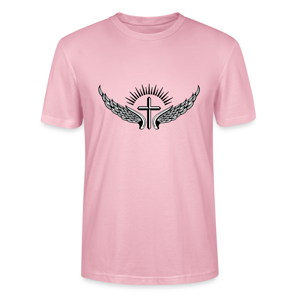 ✝️🕊️ Faith & Freedom Unisex Organic T-Shirt – Wings & Cross Graphic 🌿✨ - pale pink