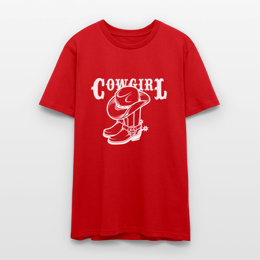 🤠✨ Wild & Free Unisex Organic T-Shirt – “COWGIRL” Graphic Tee 🌿💖 - red