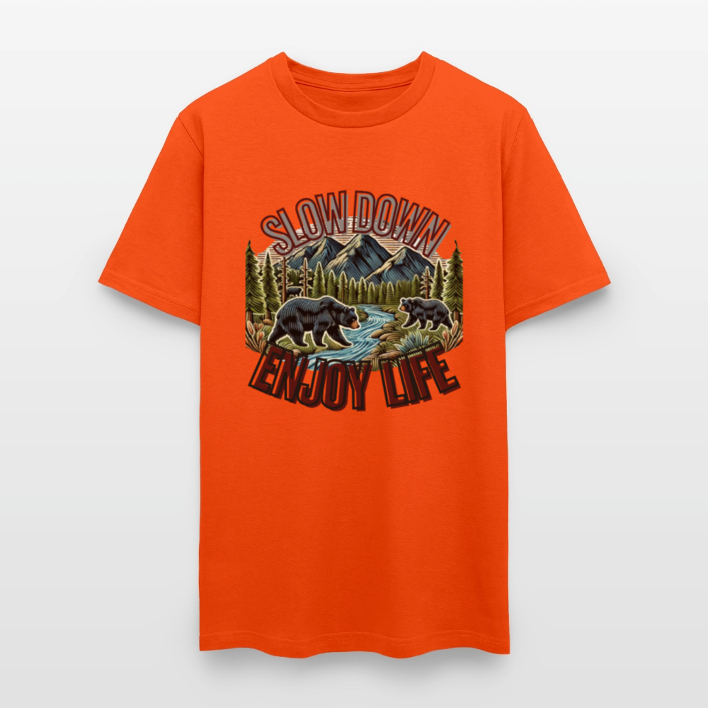 🏔️🐻 “Slow Down and Enjoy Life” Unisex T-Shirt 🌲✨ Mountains • Nature • Relaxation 💚 - orange