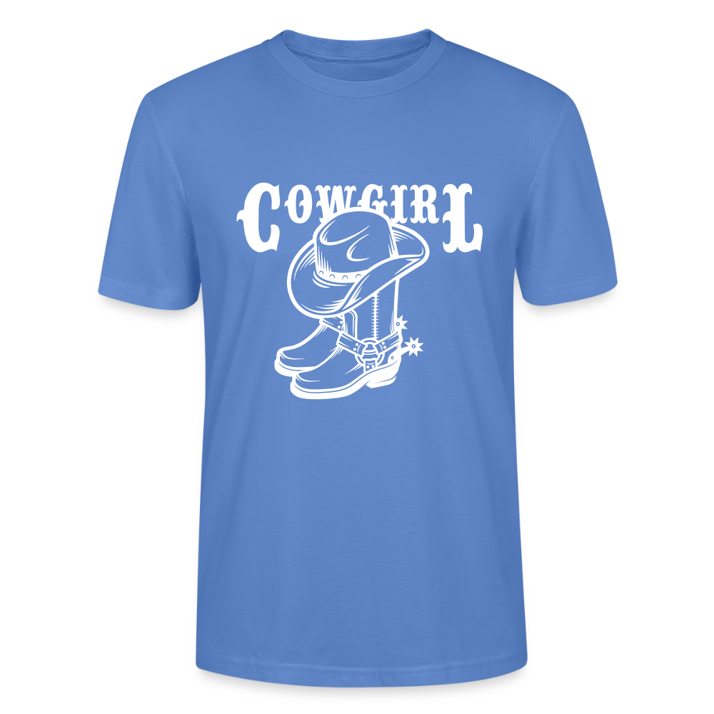 🤠✨ Wild & Free Unisex Organic T-Shirt – “COWGIRL” Graphic Tee 🌿💖 - bright blue