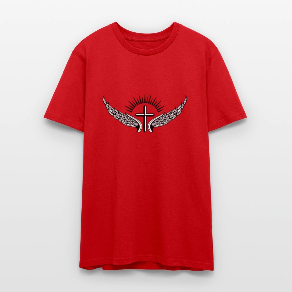 ✝️🕊️ Faith & Freedom Unisex Organic T-Shirt – Wings & Cross Graphic 🌿✨ - red