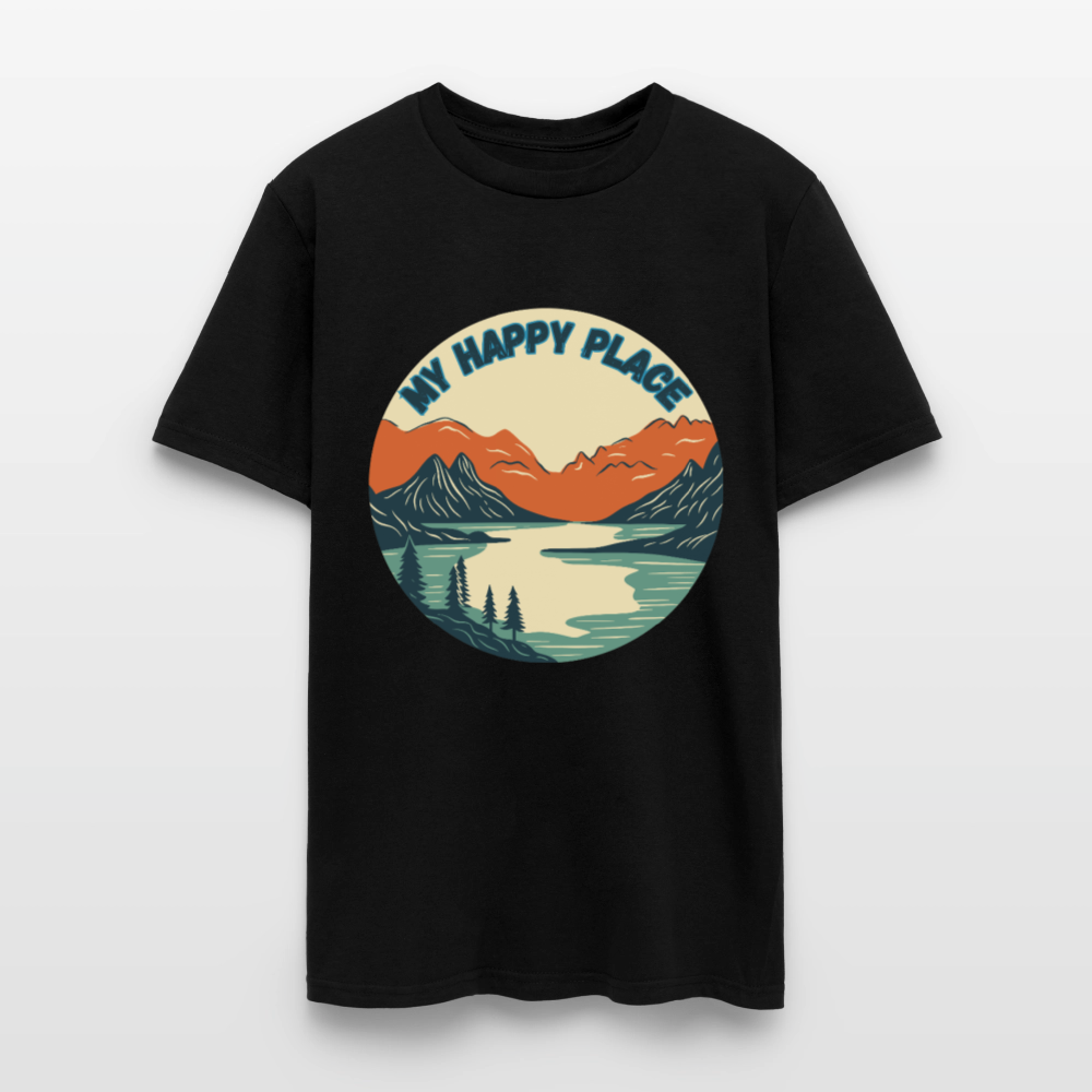 🏔️💚 “The Mountains Are My Happy Place” Unisex T-Shirt 🌲☀️ Peace • Adventure • Pure Joy 🌄✨ - black