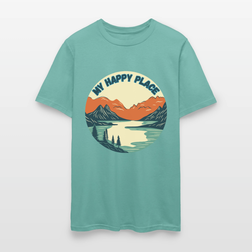 🏔️💚 “The Mountains Are My Happy Place” Unisex T-Shirt 🌲☀️ Peace • Adventure • Pure Joy 🌄✨ - aquatic