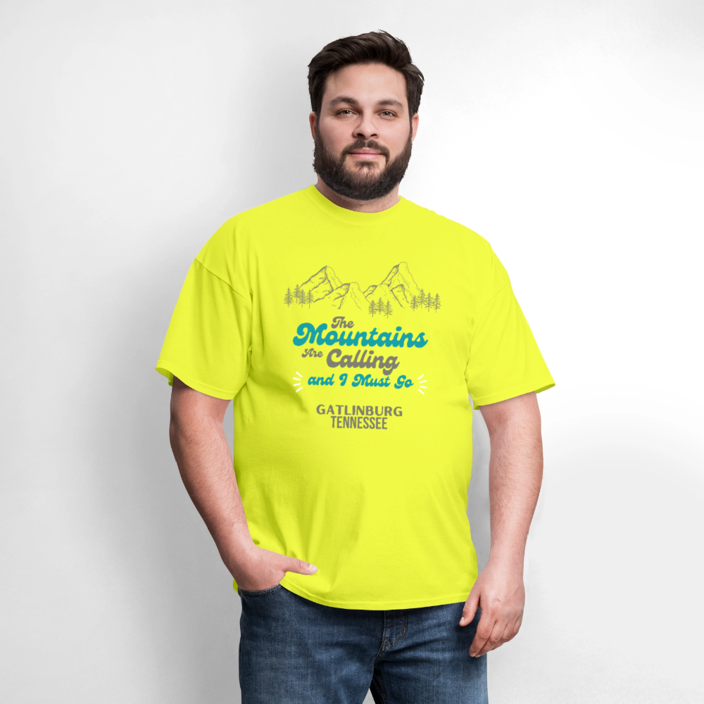 🏔️🌲 “The Mountains Are Calling and I Must Go” Unisex T-Shirt – Gatlinburg, TN 🌄✨ Adventure Awaits! 💚 - safety green