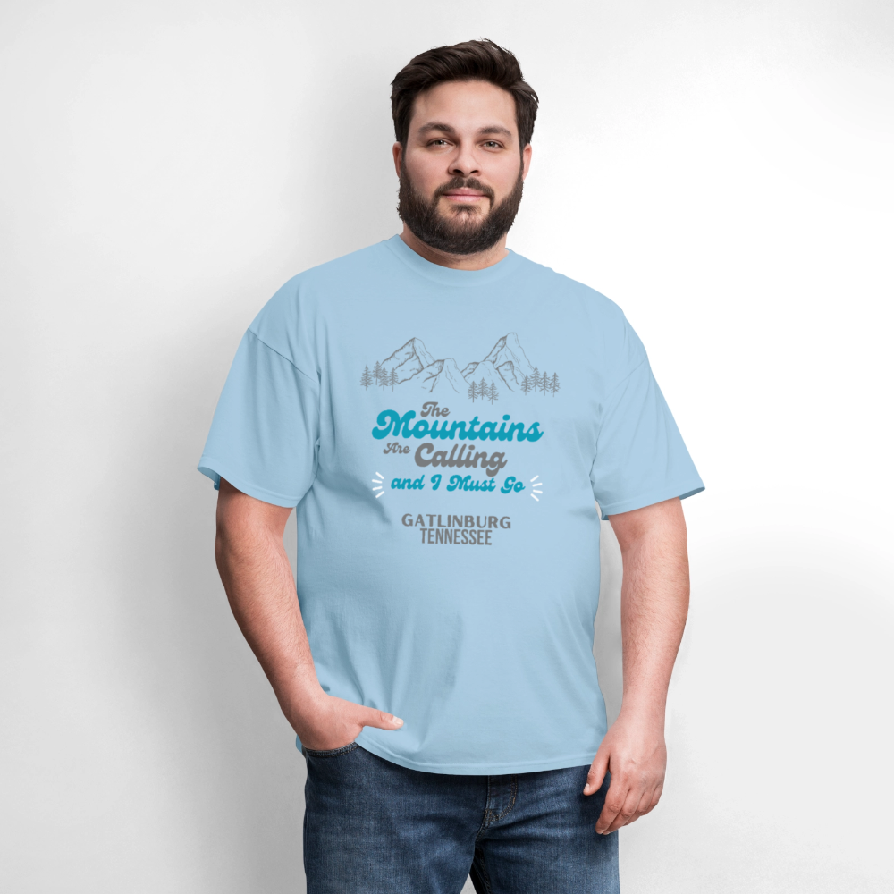 🏔️🌲 “The Mountains Are Calling and I Must Go” Unisex T-Shirt – Gatlinburg, TN 🌄✨ Adventure Awaits! 💚 - powder blue