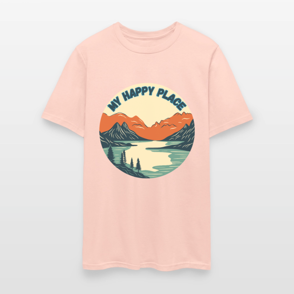 🏔️💚 “The Mountains Are My Happy Place” Unisex T-Shirt 🌲☀️ Peace • Adventure • Pure Joy 🌄✨ - blush pink 