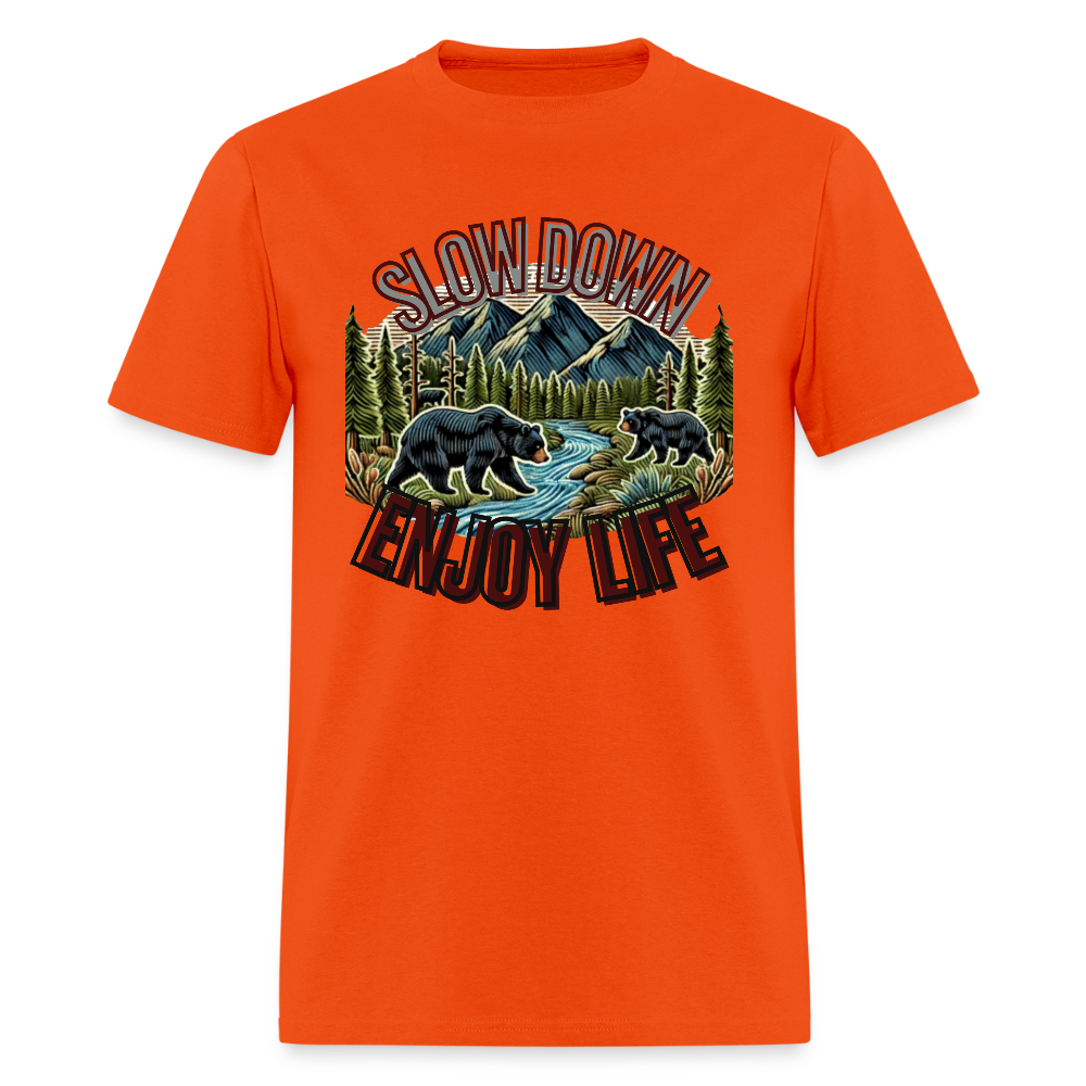 🏔️🐻 “Slow Down and Enjoy Life” Unisex T-Shirt 🌲✨ Mountains • Nature • Relaxation 💚 - orange