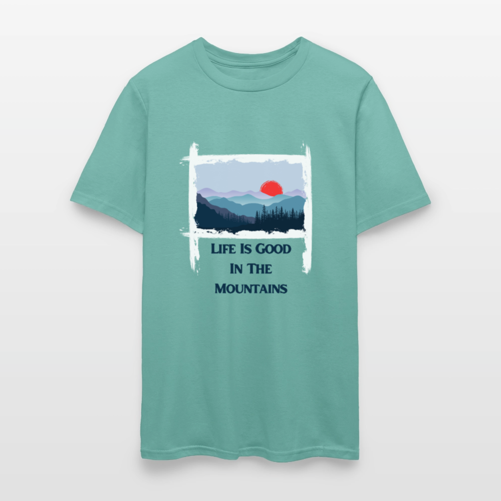 🌄🏕️ “Life is Good in the Mountains” Unisex T-Shirt 🏔️✨ Adventure • Peace • Good Vibes 🌲💚 - aquatic