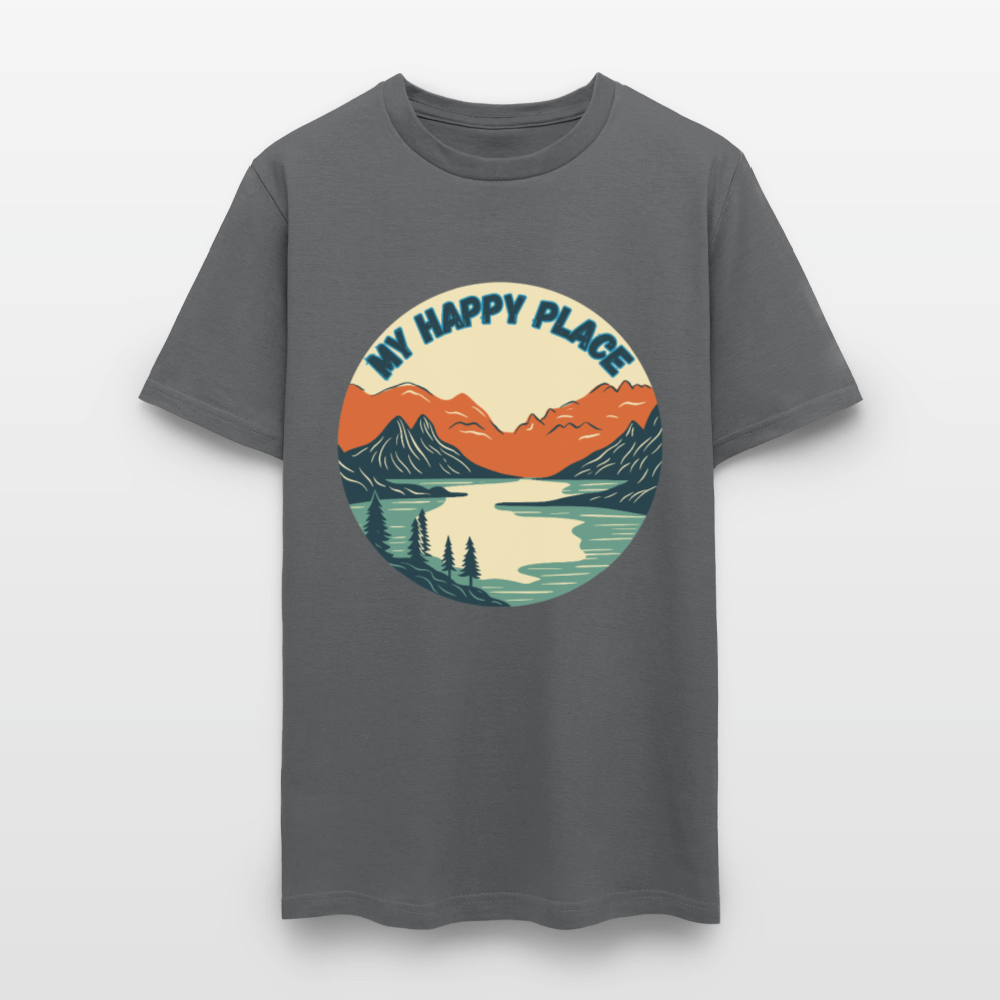 🏔️💚 “The Mountains Are My Happy Place” Unisex T-Shirt 🌲☀️ Peace • Adventure • Pure Joy 🌄✨ - charcoal