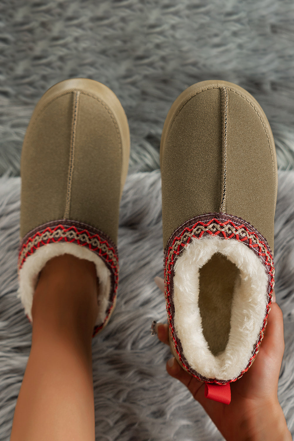 ❄️ Cozy Chic Alert! 🤎 | Chestnut Contrast Print Suede Plush Snow Boots 🧤