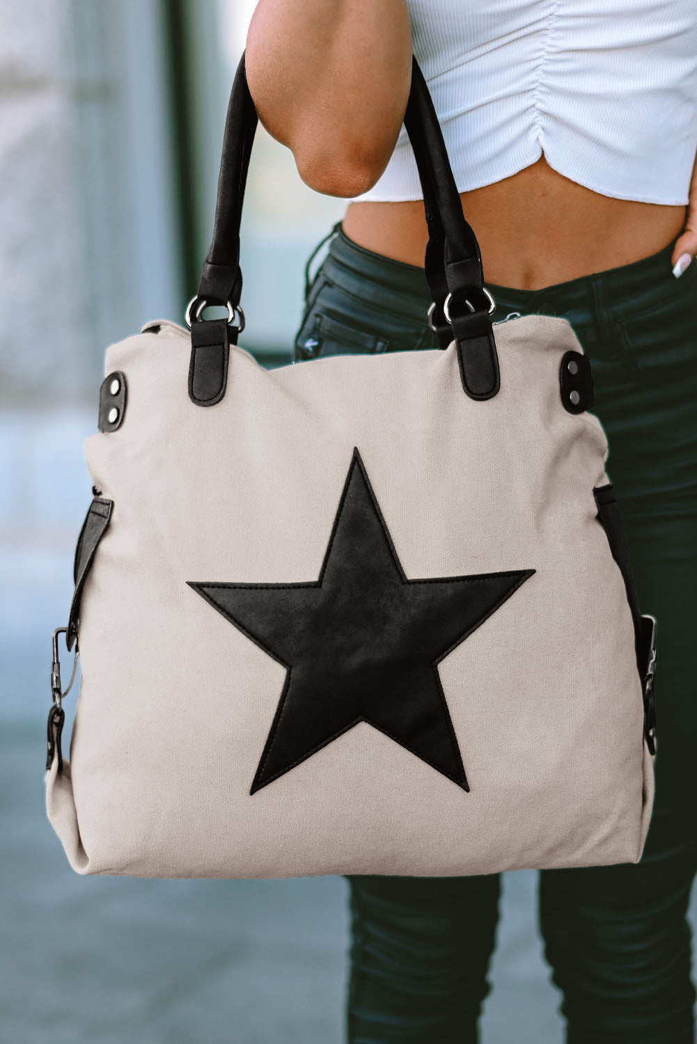 ⭐ Casual & Chic! ✨ Beige Five-Pointed Star Canvas Tote Bag 👜💫
