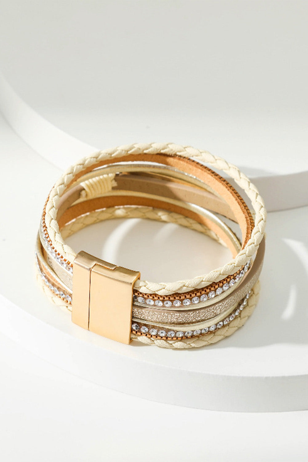 ✨ Blessed & Sparkling ✝️ | Beige Rhinestone Braided Buckle Bracelet 💎
