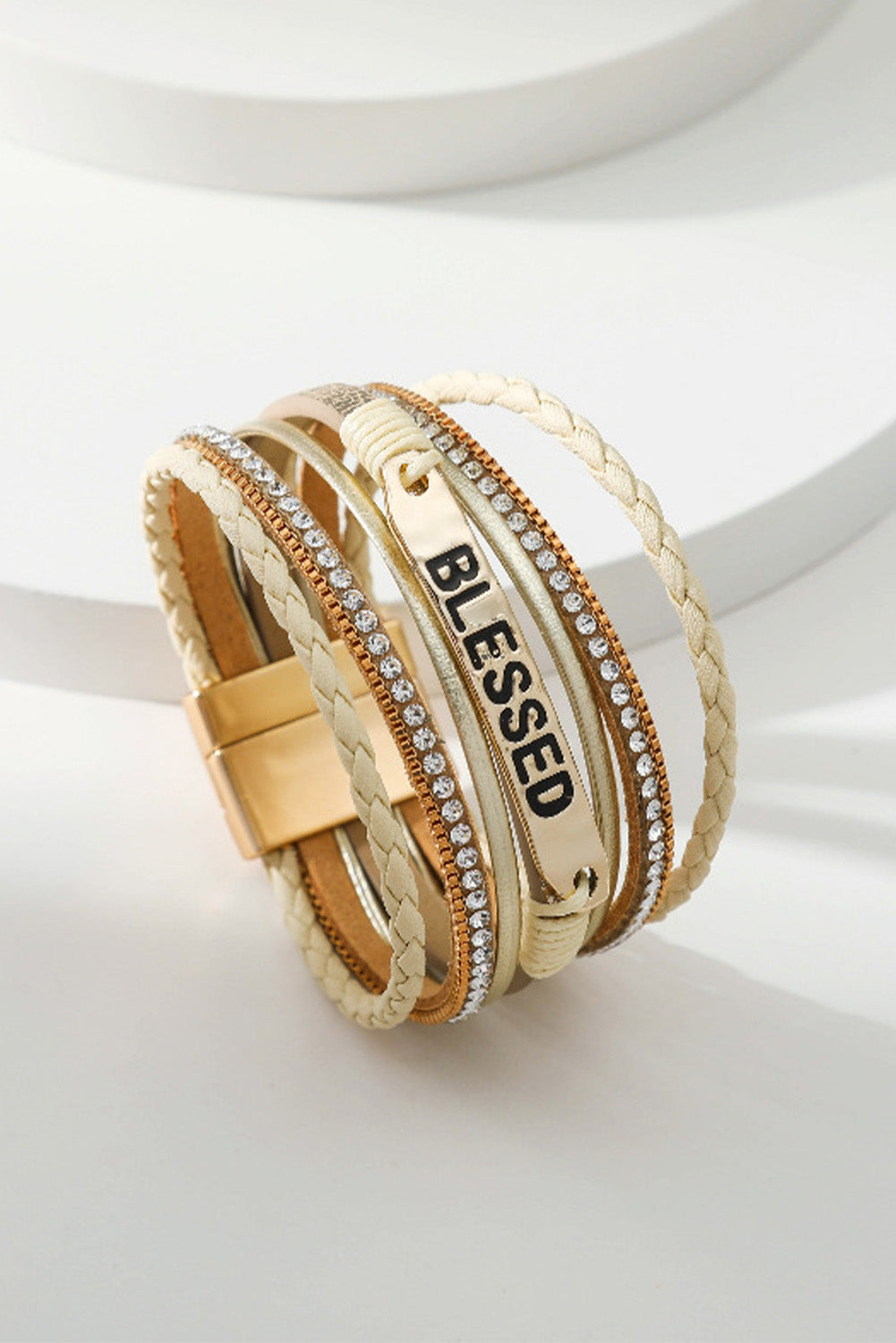 ✨ Blessed & Sparkling ✝️ | Beige Rhinestone Braided Buckle Bracelet 💎