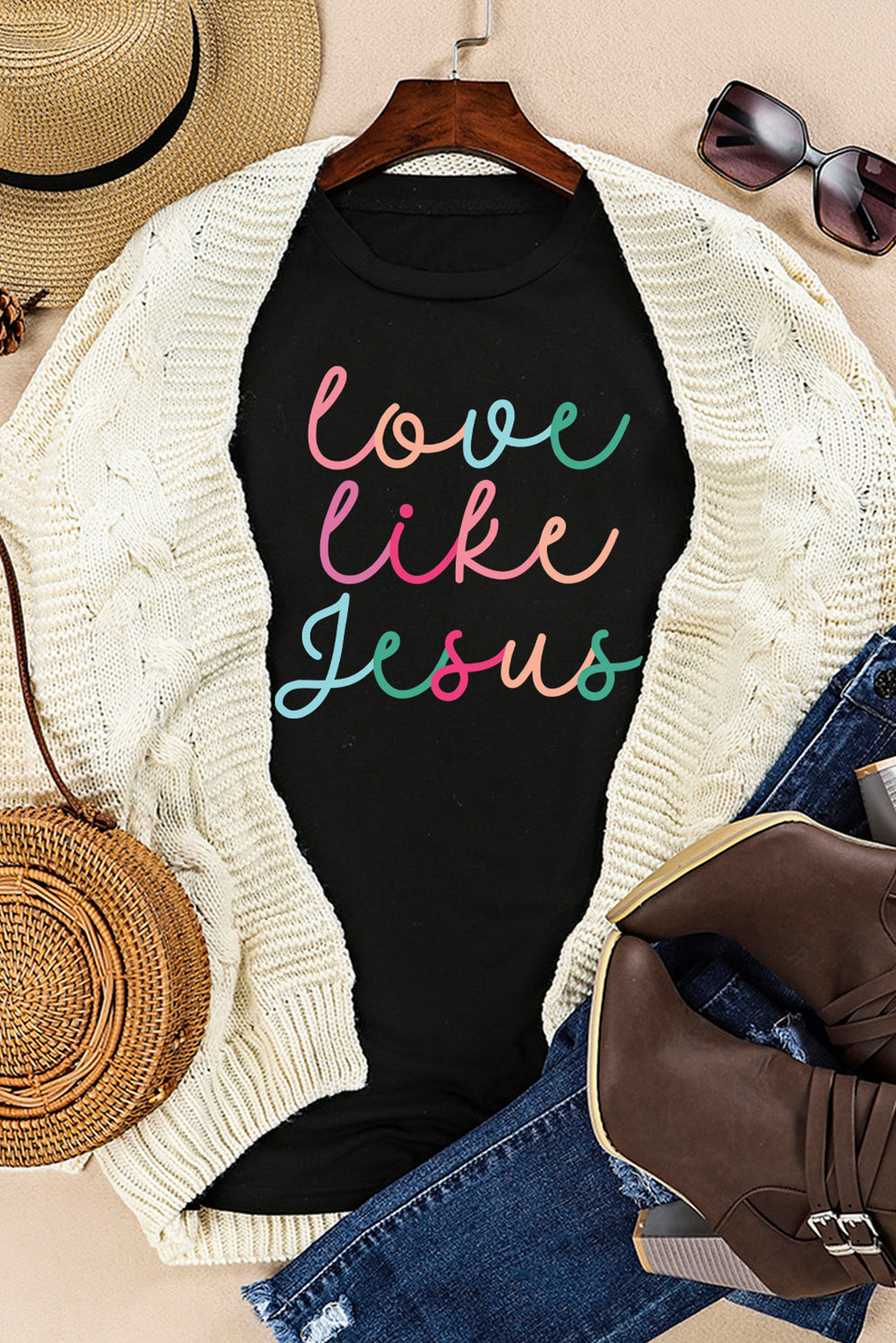 🖤 Spread Love Like Jesus ✝️ | Black Crew Neck Graphic Tee 🙌