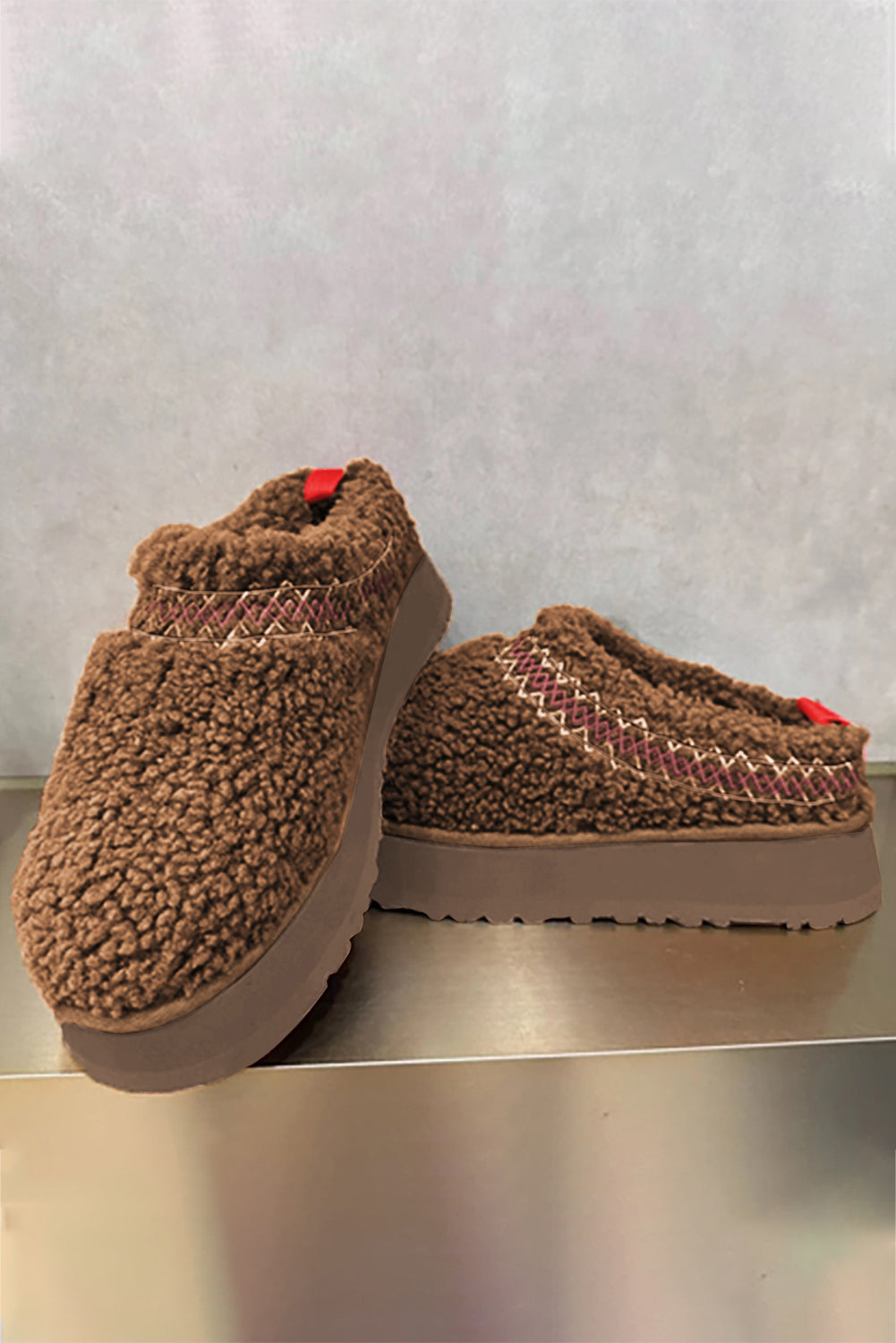 🤎 Winter Warmth Meets Style! ❄️ | Chestnut Embroidered Sherpa Plush Thick Sole Snow Boots 🧣