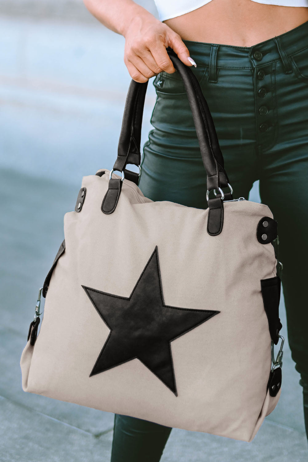 ⭐ Casual & Chic! ✨ Beige Five-Pointed Star Canvas Tote Bag 👜💫
