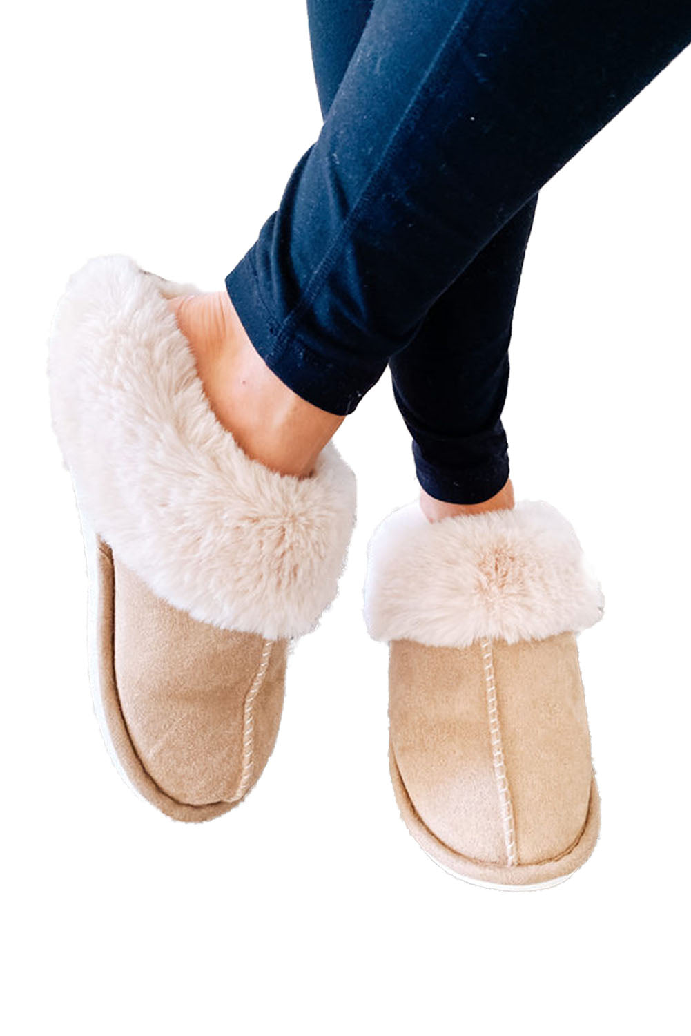 🤎 Snuggle in Style! ✨ Khaki Cut & Sew Faux Suede Plush Lined Slippers 🐾❄️