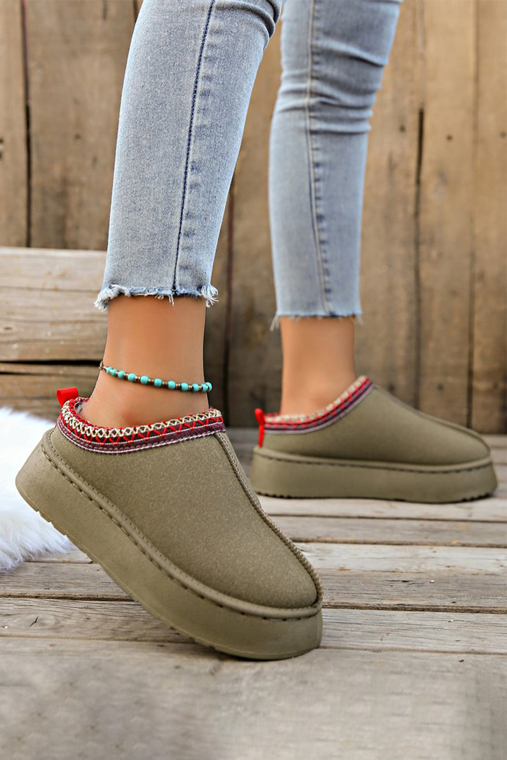 ❄️ Cozy Chic Alert! 🤎 | Chestnut Contrast Print Suede Plush Snow Boots 🧤