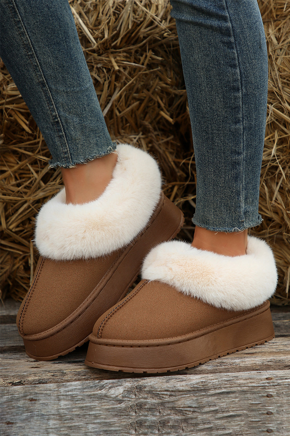 ❄️🥾 Cozy & Chic! Chestnut Plush Suede Trim Thick Sole Snow Boots 🌟☕